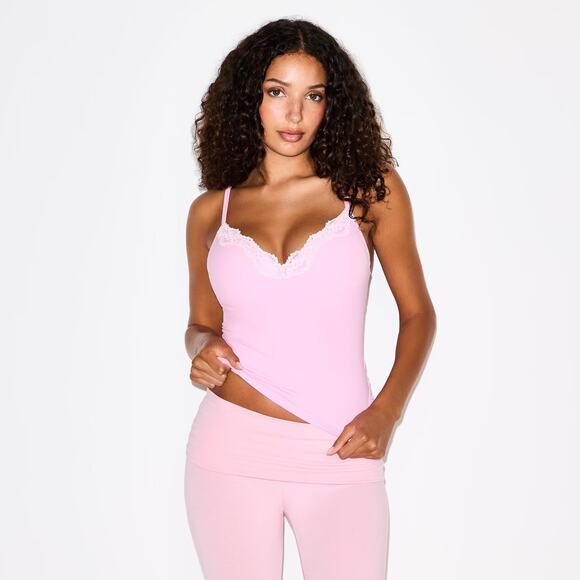 RARE NWT SKIMS FITS EVERYBODY LACE PUSH-UP CAMI IN BUBBLEGUM TONAL SIZE LARGE - Picture 1 of 6